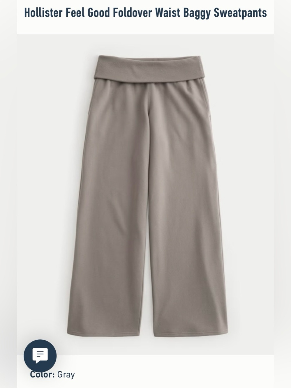 Hollister Feel Good Foldover Waist Baggy Sweatpants — Gray (Taupe) Sz XS